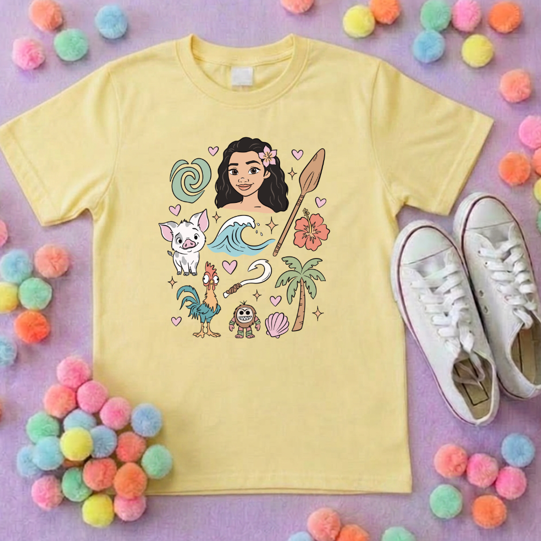 Moana and Friends Full Art, Polynesian Hotel Theme Inspired T-Shirts, Inspired Printed T-Shirt, Princess Movie, Princess- Adults & Kids Sizes - Cotton T-Shirt