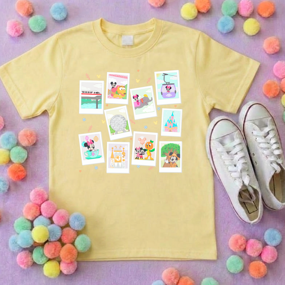 Polaroids at the Park Life T-Shirt, Ears, Florida, Orlando, Cruise Holidays T-Shirts, Holiday Outfits - Adults & Kids Sizes - Cotton T-Shirt