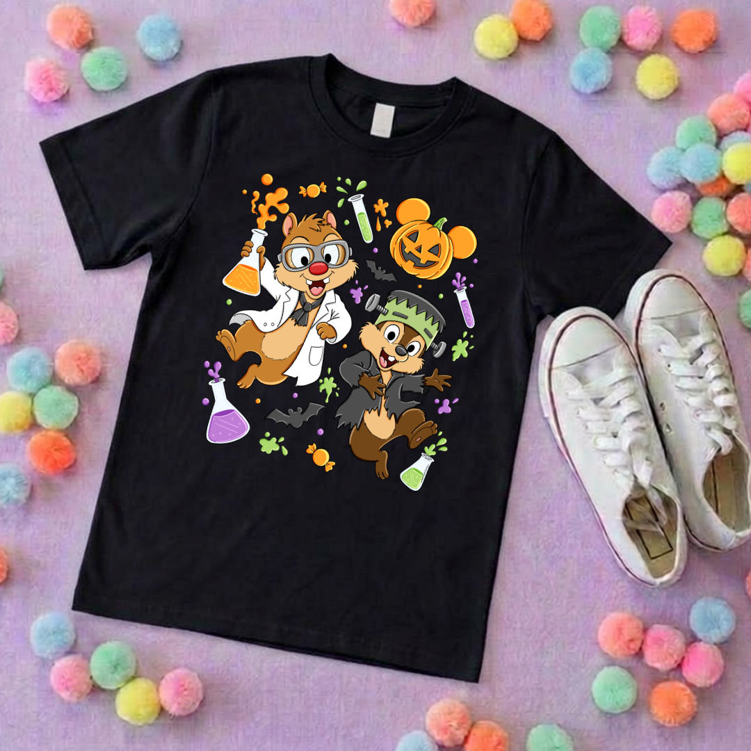 Halloween Pals, Chip & Dale Printed T-Shirt, Halloween, Inspired Character T-Shirts - Adults & Kids Sizes - Cotton T-Shirt