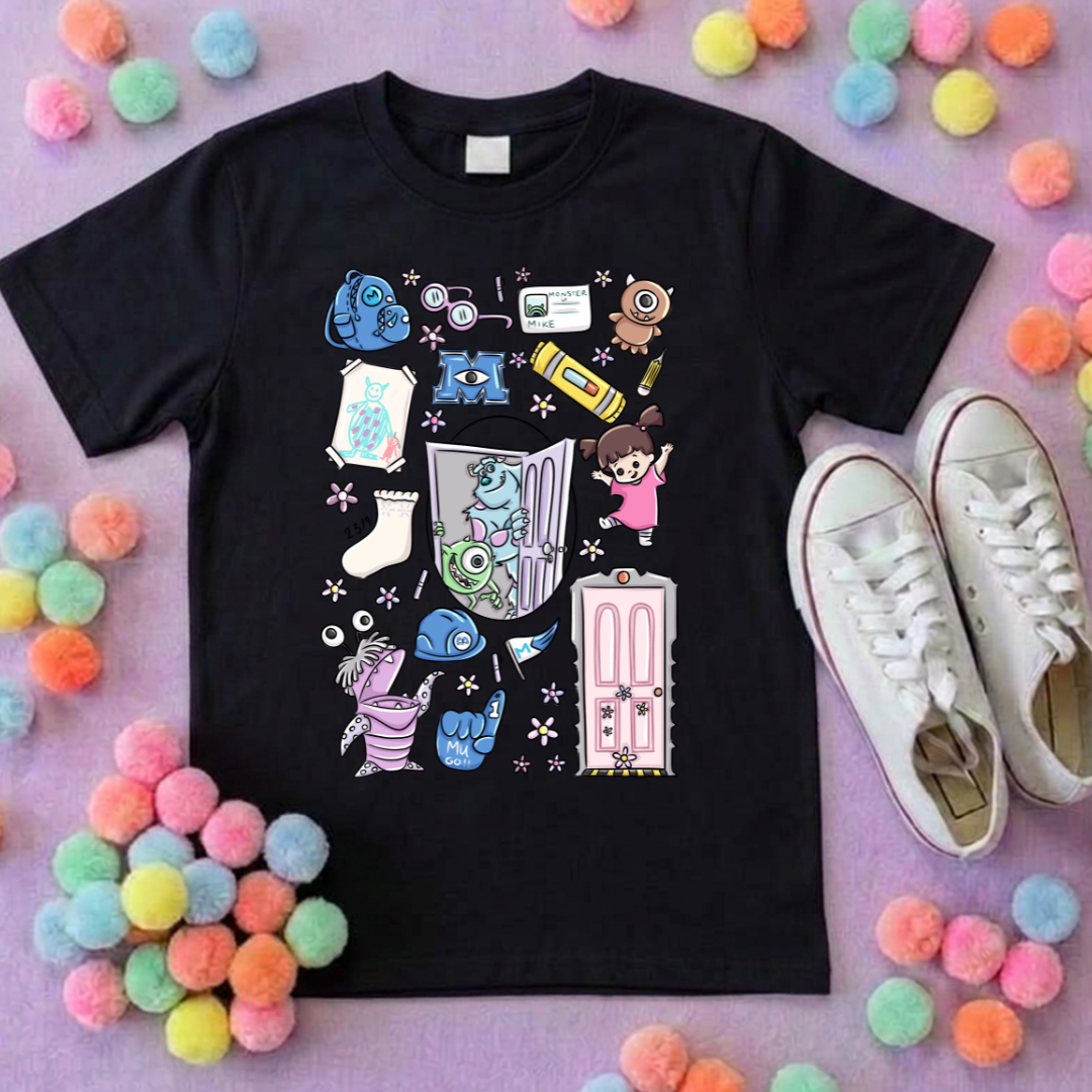 Monsters, Boo Full Art Inspired Printed Blue T-Shirt, Monsters Inc, University, Mike, Sully, Boo and Friends - Adults & Kids Sizes - Cotton T-Shirt