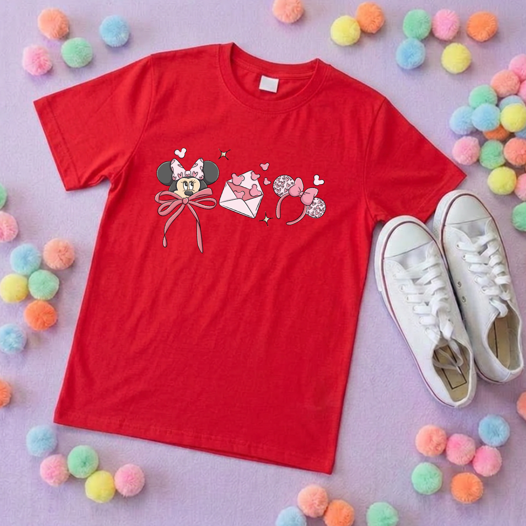 Magical Girlie Mouse Hearts Bow Printed T-Shirt, Florida, Orlando, Magical World - Adults & Kids Sizes