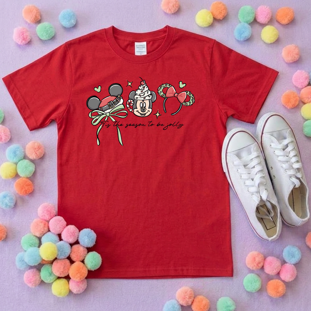 Christmas Mouse and Ears T-Shirt, Ears, Florida, Orlando, Christmas T-Shirts, Christmas Outfits - Adults & Kids Sizes - Cotton T-Shirt