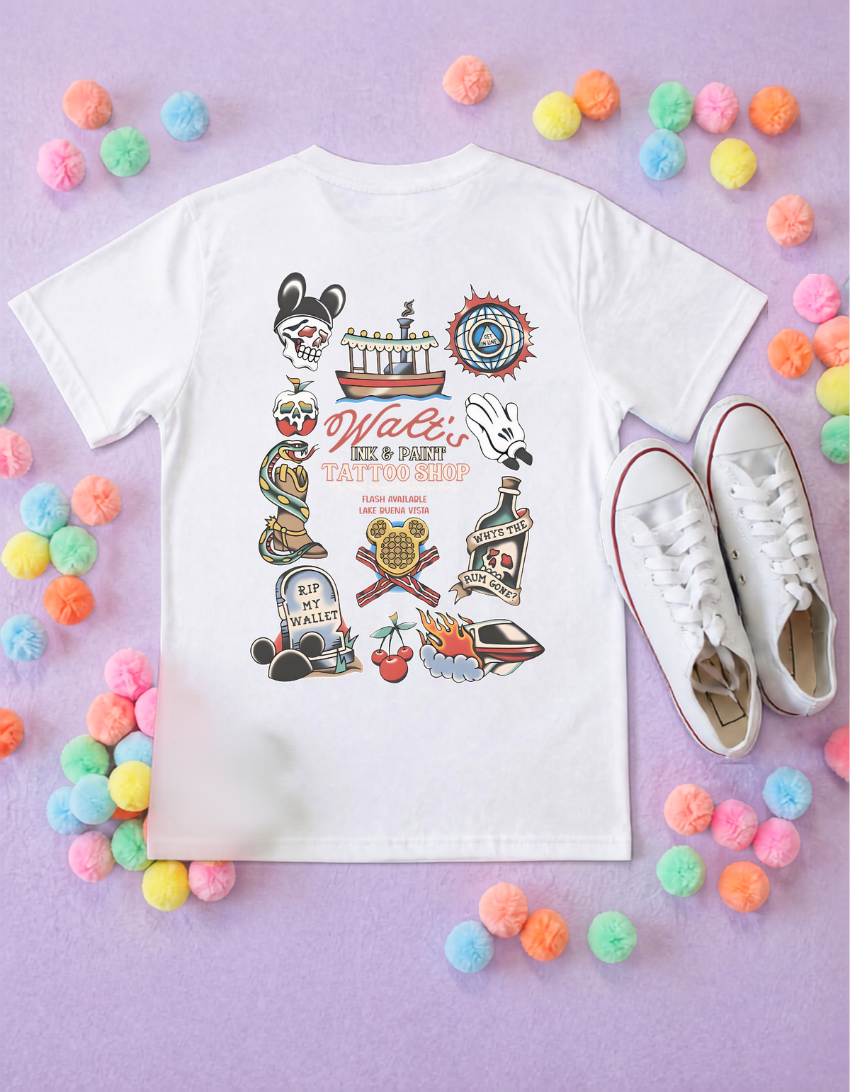 Walts Tattoo Park Life T-Shirt, Ears, Florida, Orlando, Cruise Holidays T-Shirts, Holiday Outfits - Adults & Kids Sizes - Cotton T-Shirt