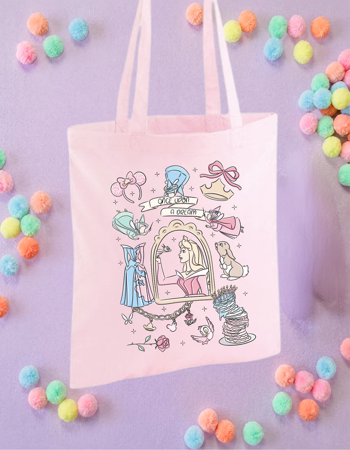 Sleeping Princess Tote Bags, Princess Theme Cotton Canvas Tote Bags, Printed Inspired Tote Bags, Shopper Bags