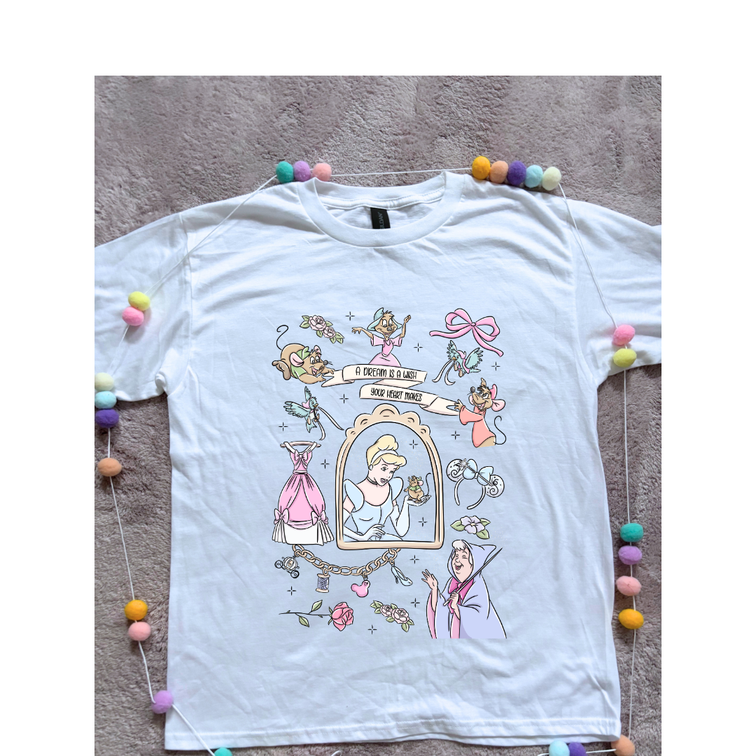 Ballgown Princess Full Art Inspired Printed T-Shirt, Princess Movie, Mouse Ears, Princess- Adults & Kids Sizes - Cotton T-Shirt