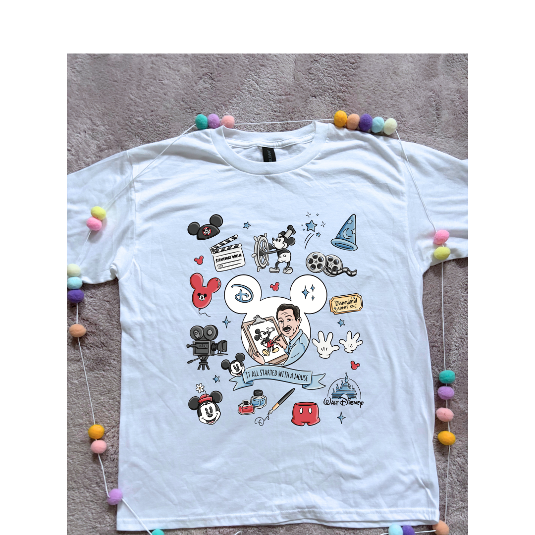 It Started With a Mouse, Full Art Printed T-Shirt, Florida, Orlando, Magical World - Adults & Kids Sizes