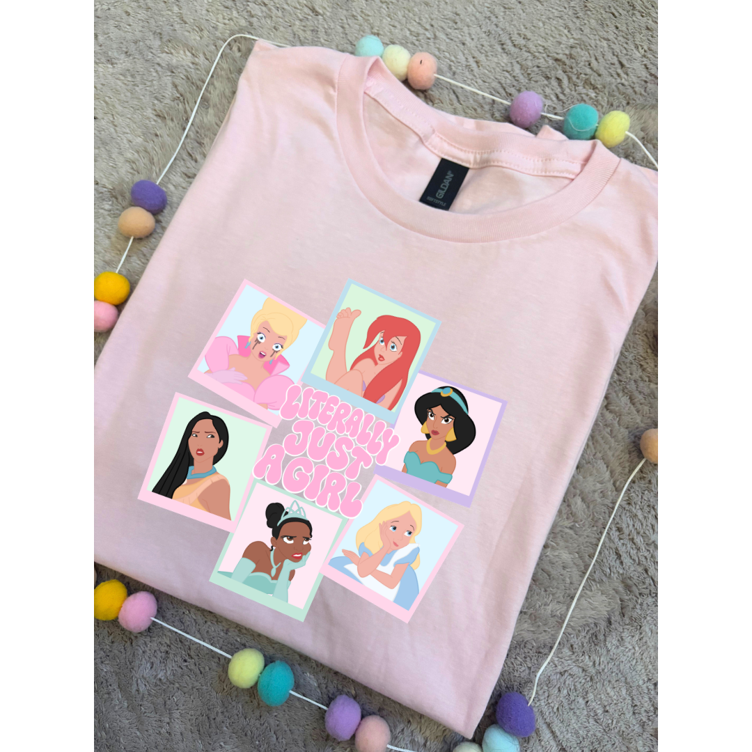 Just a Girl Princess Inspired Printed T-Shirt, Princess, Magical Kingdom, Inspired Character T-Shirts - Adults & Kids Sizes - Cotton T-Shirt