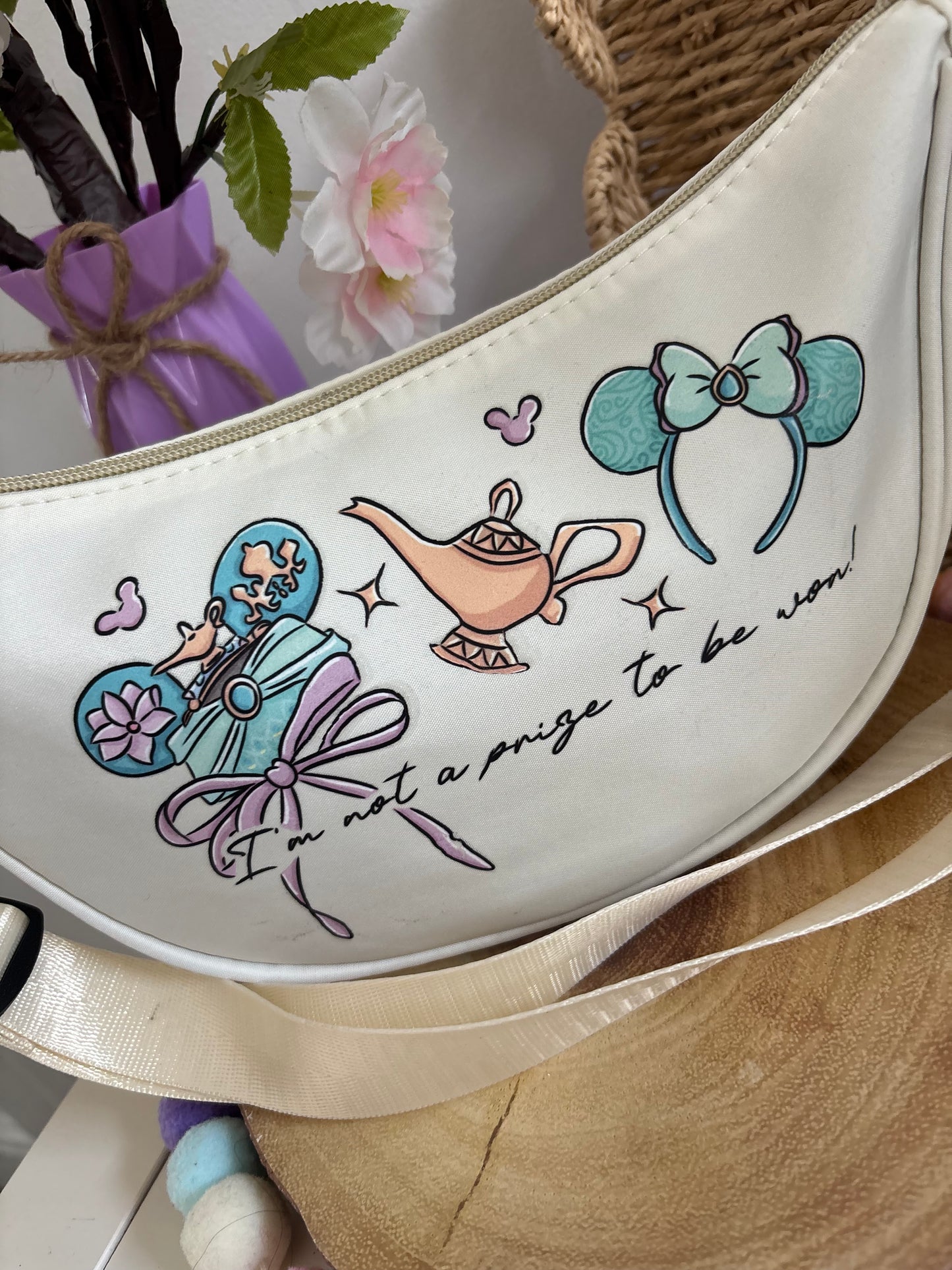Arabian Princess, Genie Lamp Cream Dumpling Bags, Printed Inspired Cross Body Bags, Theme Park Bags, Florida, Orlando, Paris