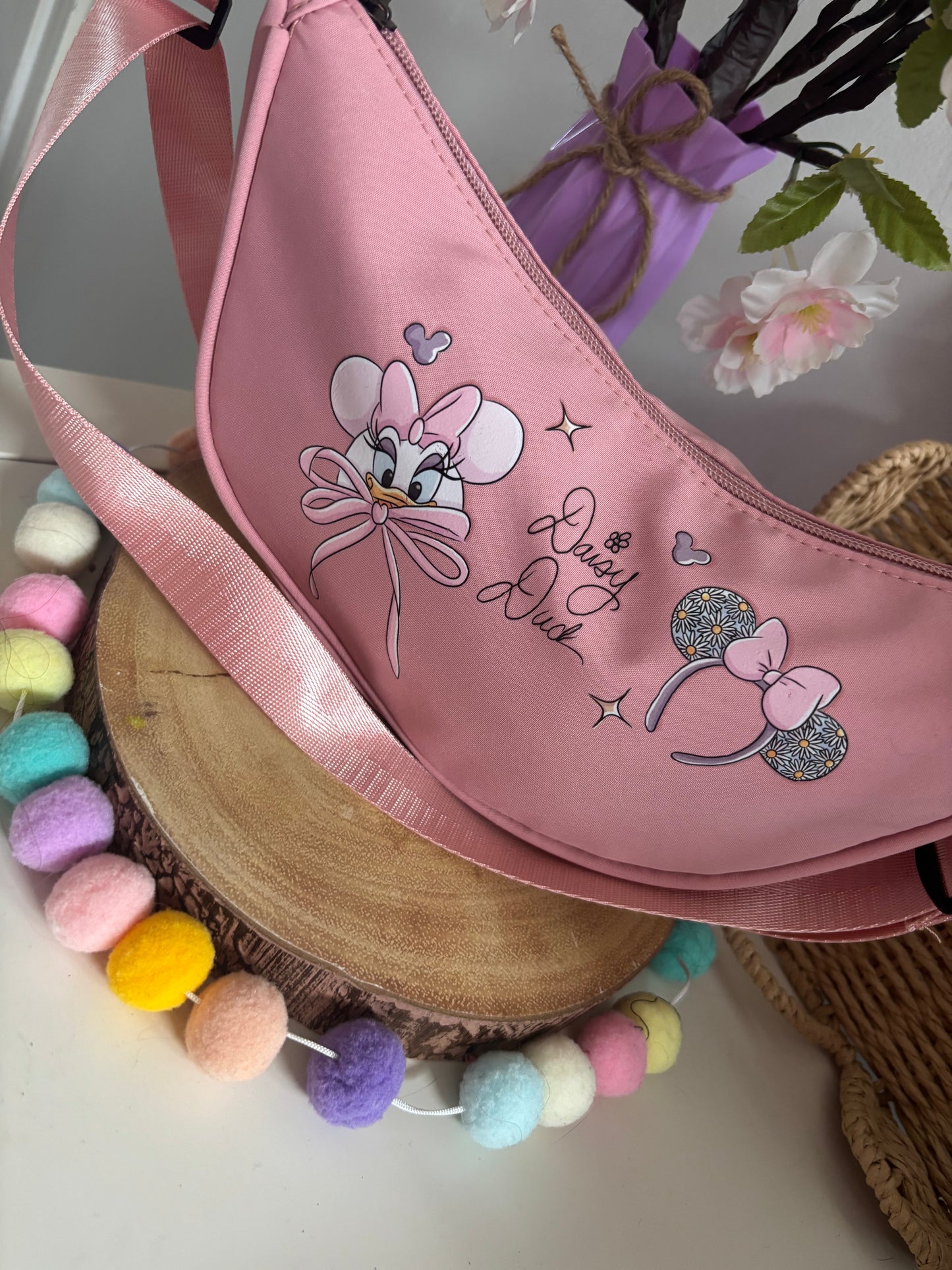 Girlie Daisy Duck Dumpling Bags, Printed Inspired Bags, Crossbody Bags, Florida, Orlando, Paris, Theme Make Up Bag