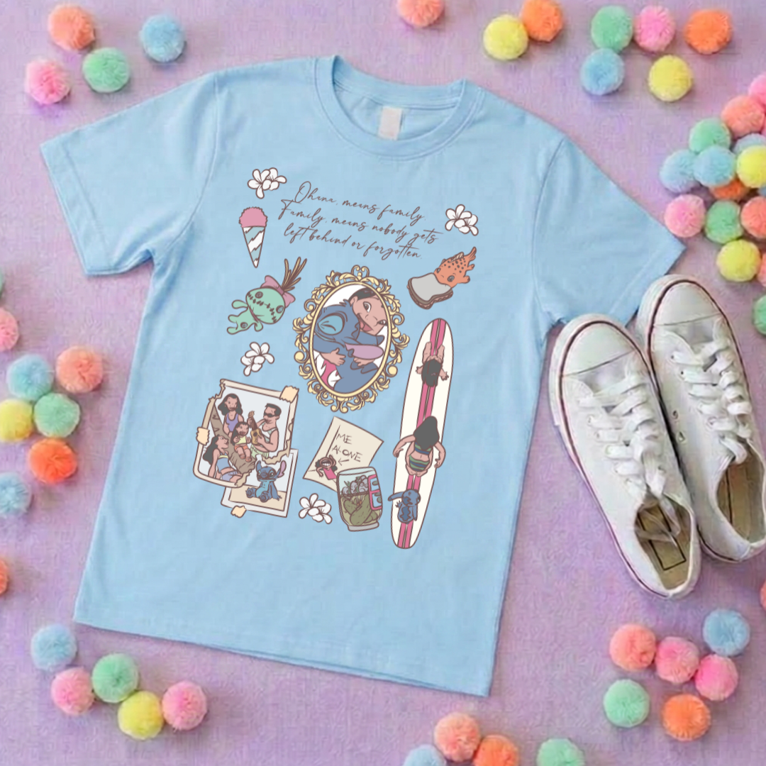 Blue Alien Stitch Full Art Inspired Printed T-Shirt, Hawaii, Hawaiian Rollercoaster, Lilo, Scrump - Adults & Kids Sizes - Cotton T-Shirt