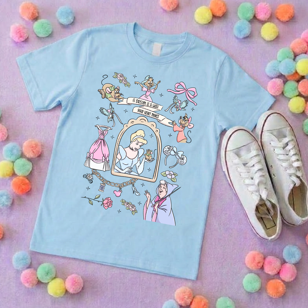 Ballgown Princess Full Art Inspired Printed T-Shirt, Princess Movie, Mouse Ears, Princess- Adults & Kids Sizes - Cotton T-Shirt