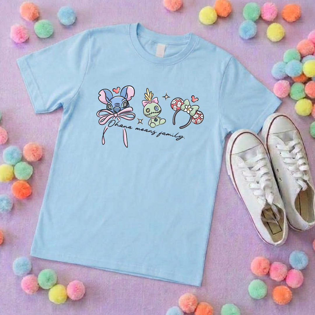 Blue Alien Stitch Inspired Printed White T-Shirt, Hawaii, Hawaiian Rollercoaster, Lilo, Scrump - Adults & Kids Sizes - Cotton T-Shirt
