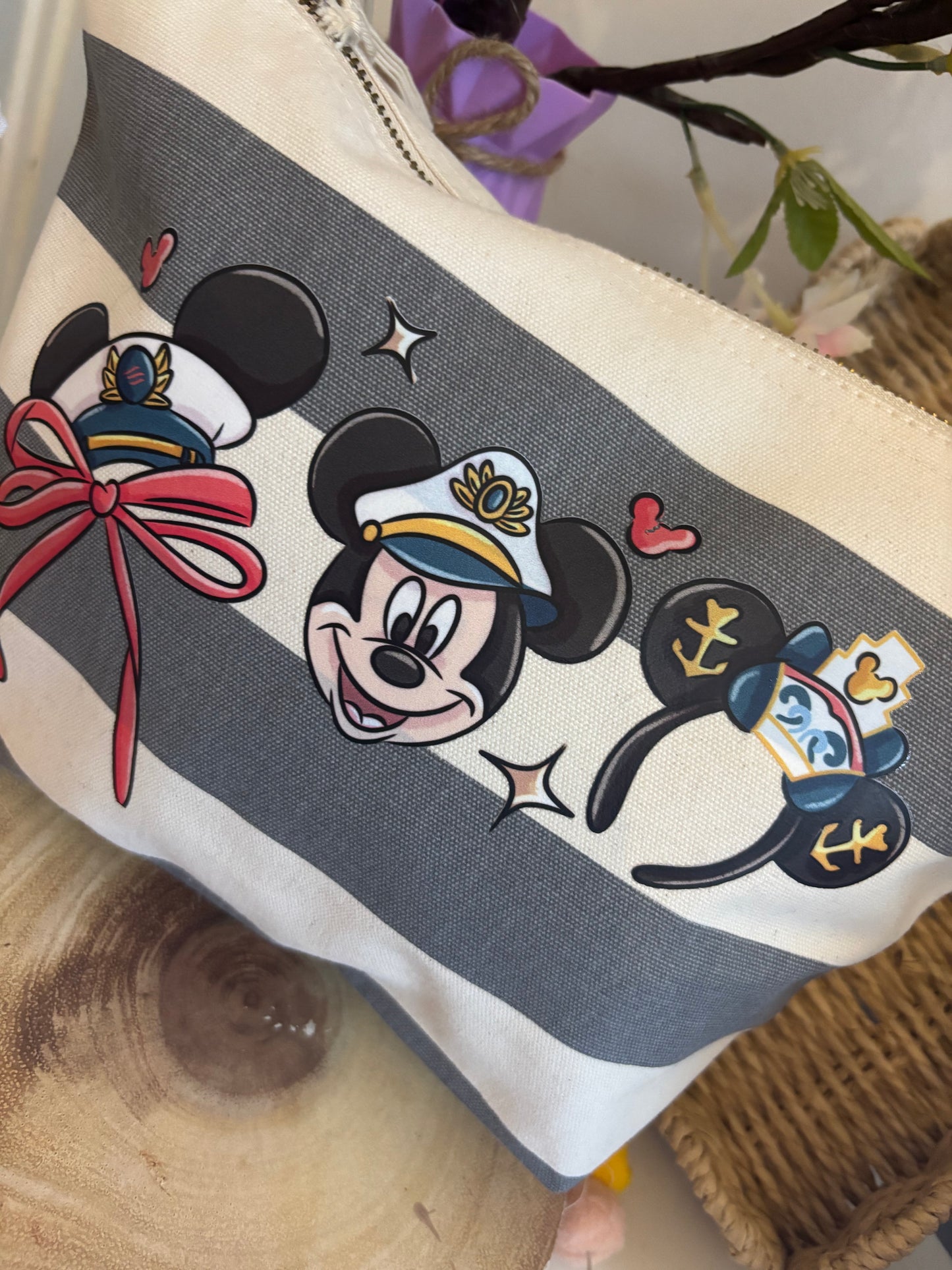 Nautical Cruise Mouse Make Up Bags, Cruise Theme Cotton Canvas Accessories Bags, Printed Inspired Bags, Cosmetics Bags