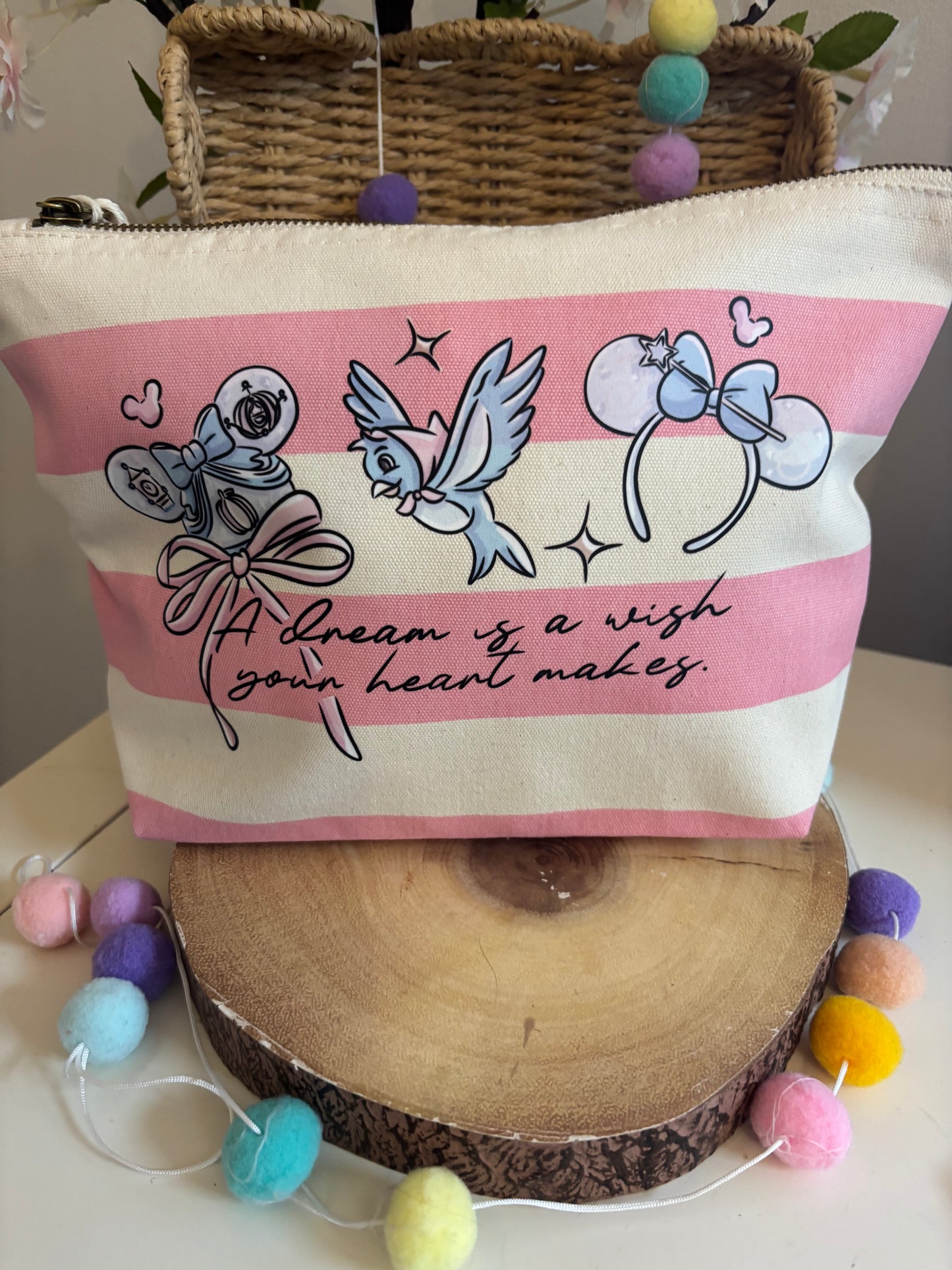 Princess Theme, Cinderella, Pumpkin Midnight Make Up Bags, Printed Inspired Make Up Bags, Ears Bags, Florida, Orlando, Paris, Nautical Theme Make Up Bag