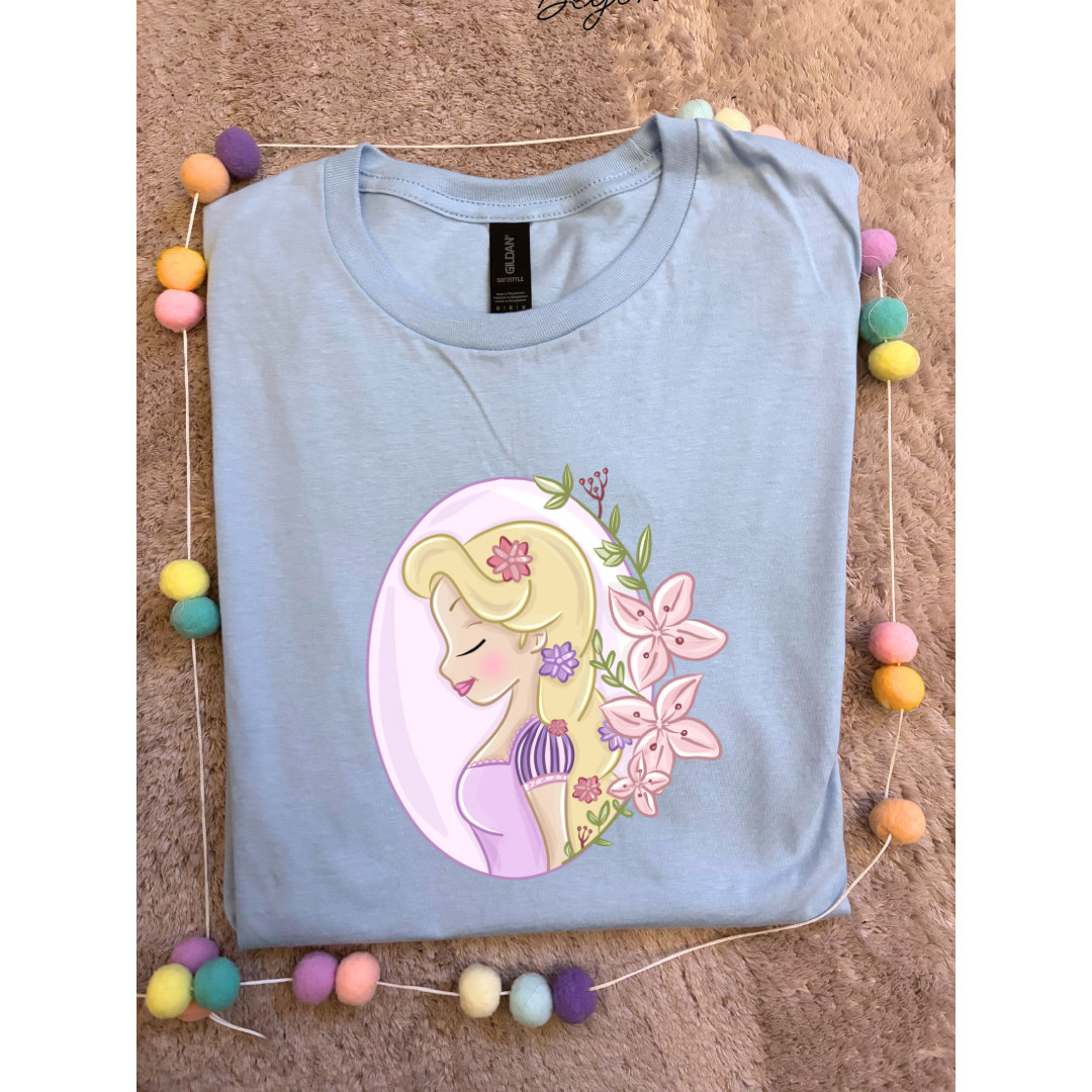 Rapunzel Princess Tower Inspired Printed T-Shirt, Princess Movie, Golden Hair Princess- Adults & Kids Sizes - Cotton T-Shirt