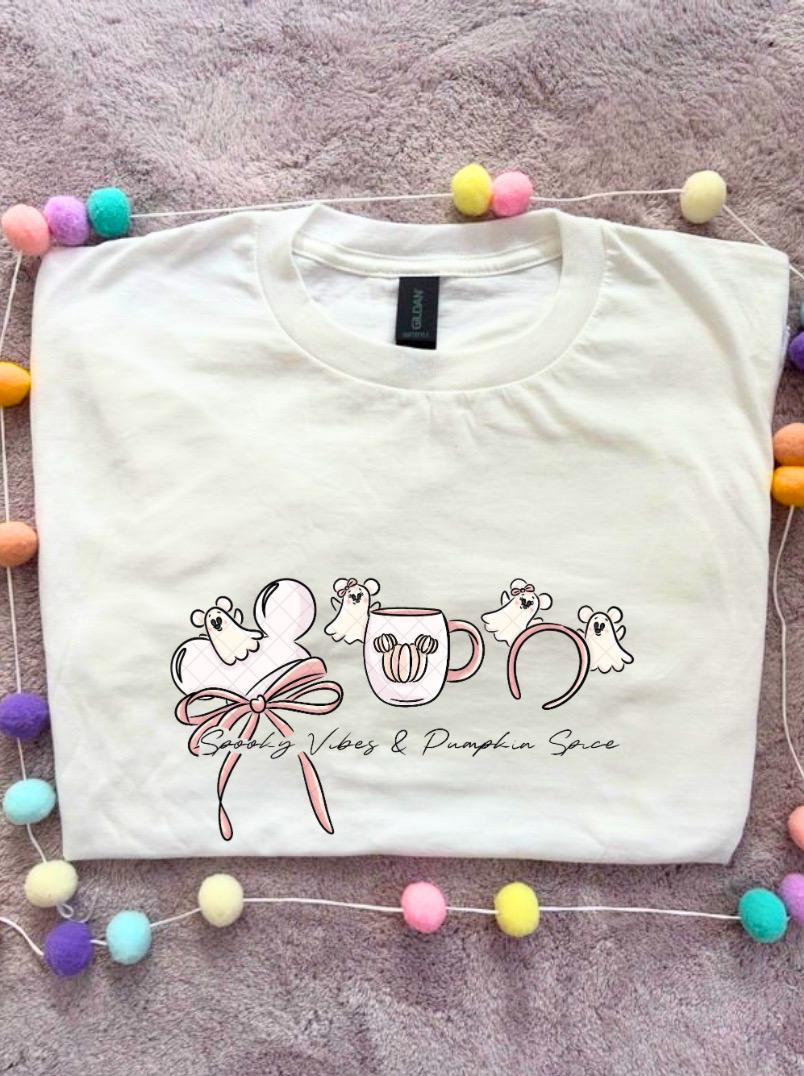 Ghost Mouse, Pumpkin Spice T-Shirt, Ears, Florida, Orlando, Halloween T-Shirts, Halloween Outfits - Adults & Kids Sizes - Cotton T-Shirt