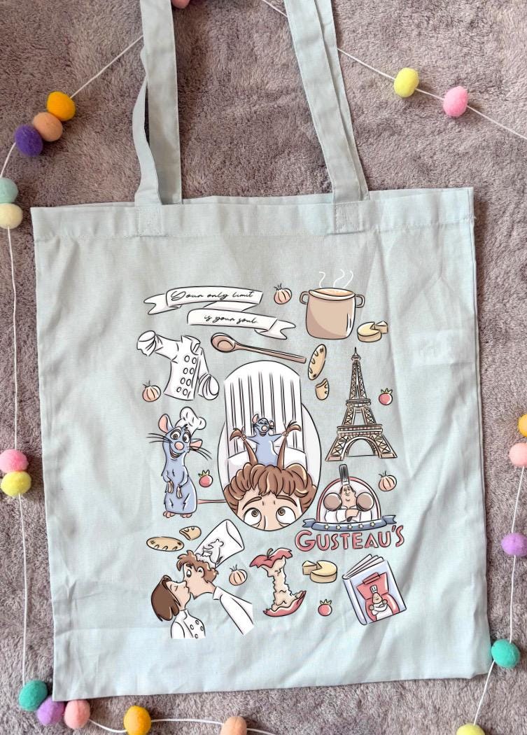 Chez Remi Tote Bags, Chef Rat Theme Cotton Canvas Tote Bags, Ratatouille, Printed Inspired Tote Bags, Shopper Bags