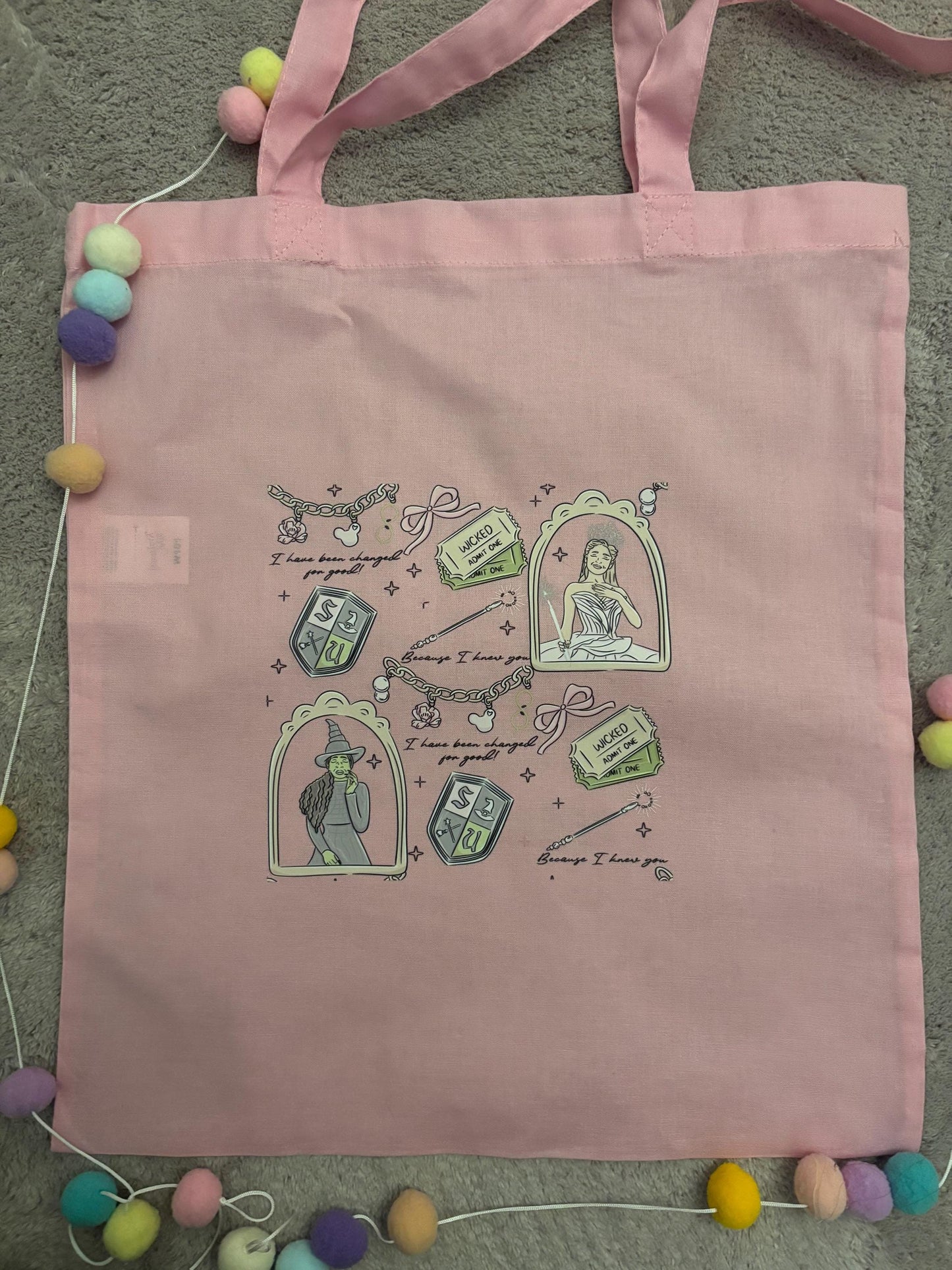 Wicked Witch Pink Tote Bags, Pink and Green Witch Cotton Canvas Tote Bags, Printed Inspired Tote Bags, Shopper Bags