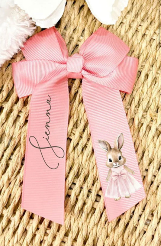 Pink Bunny Bows ~ personalised with name of choice