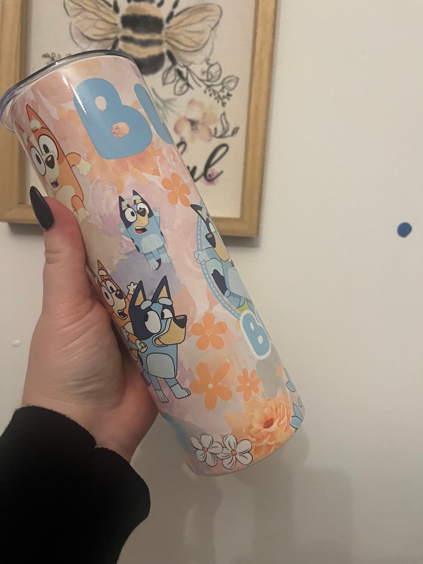 Floral Bluey 20oz Tumbler ~ Hot and Cold Drinks