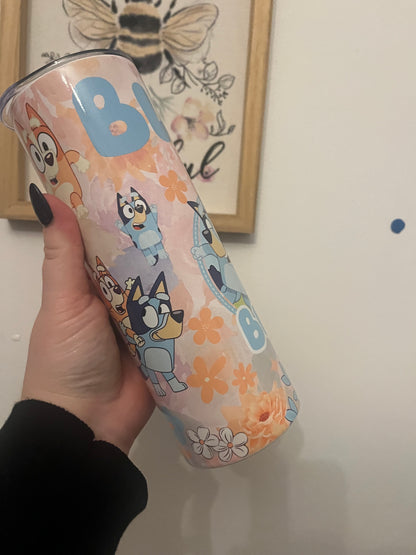 Floral Bluey 20oz Tumbler ~ Hot and Cold Drinks