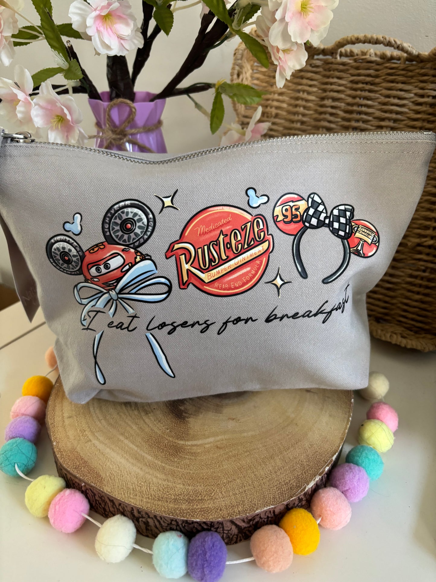 Cars Lightening McQueen Make Up Bag Theme Cotton Canvas Accessories Bags, Printed Inspired Bags, Cosmetics Bags