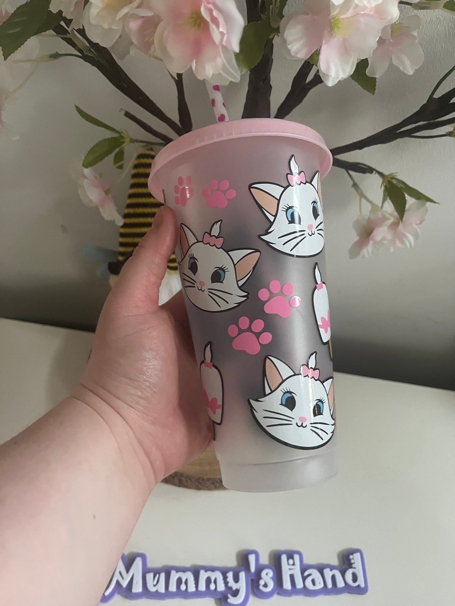 Marie Summer Theme Cute Cat Tumbler, Colour Changing Cold Cups, Marie Cat Cold Cup, Cute Cat Cold Cup, Bow Theme