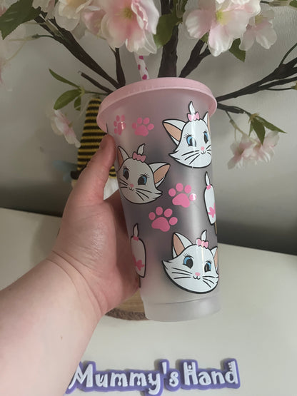 Marie Summer Theme Cute Cat Tumbler, Colour Changing Cold Cups, Marie Cat Cold Cup, Cute Cat Cold Cup, Bow Theme