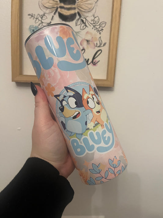Floral Bluey 20oz Tumbler ~ Hot and Cold Drinks