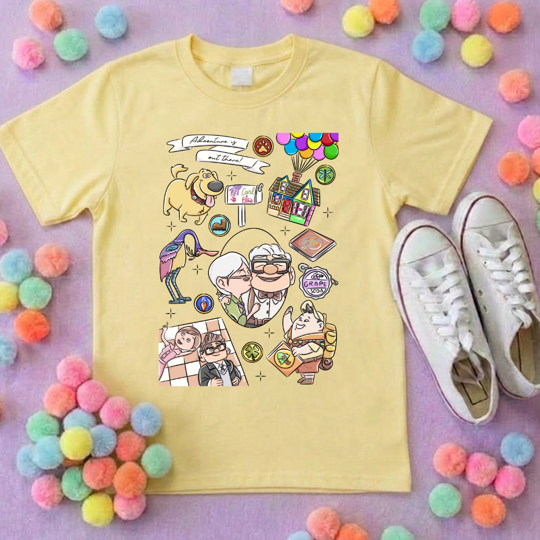 Up Full Art House Inspired Printed White T-Shirt, Florida, Orlando, Ellie and Karl, Kevin, Dug - Adults & Kids Sizes - Cotton T-Shirt
