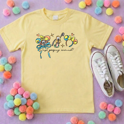 Goofing Around, Goofy, Pluto Inspired Printed White T-Shirt, Yellow Dog, Goofy - Adults & Kids Sizes - Cotton T-Shirt