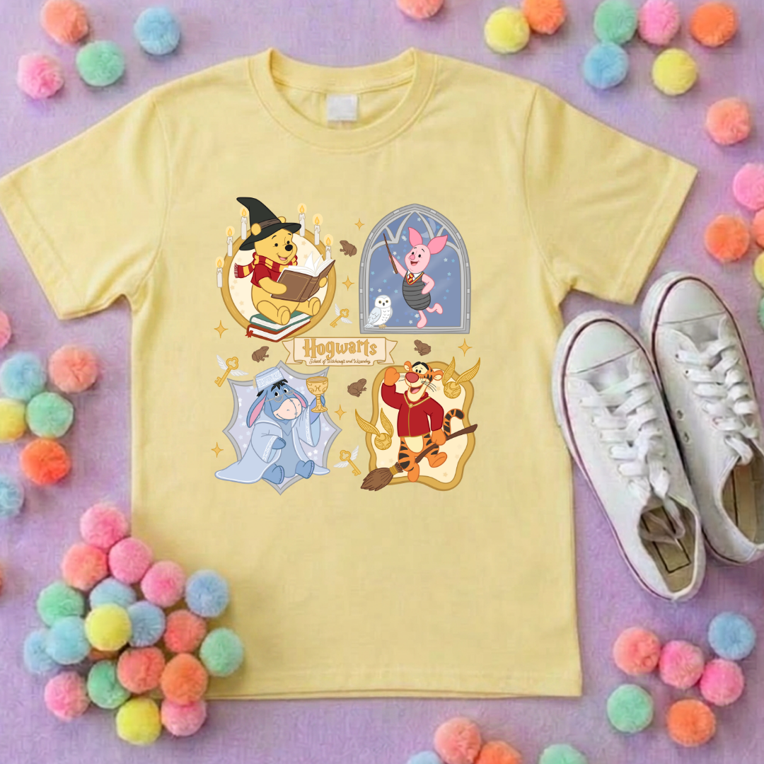 Winnie in Hogwarts Full Art Park Life T-Shirt, Ears, Florida, Orlando, Cruise Holidays T-Shirts, Holiday Outfits - Adults & Kids Sizes - Cotton T-Shirts