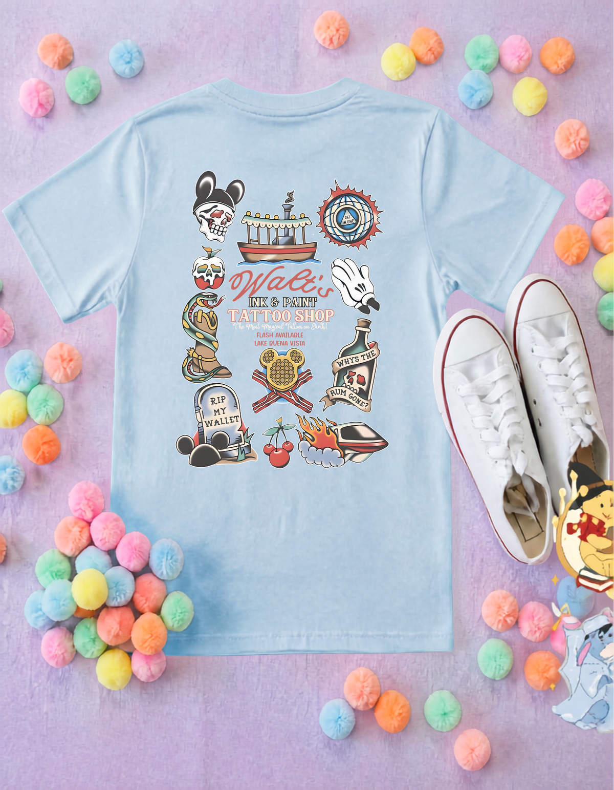 Walts Tattoo Park Life T-Shirt, Ears, Florida, Orlando, Cruise Holidays T-Shirts, Holiday Outfits - Adults & Kids Sizes - Cotton T-Shirt