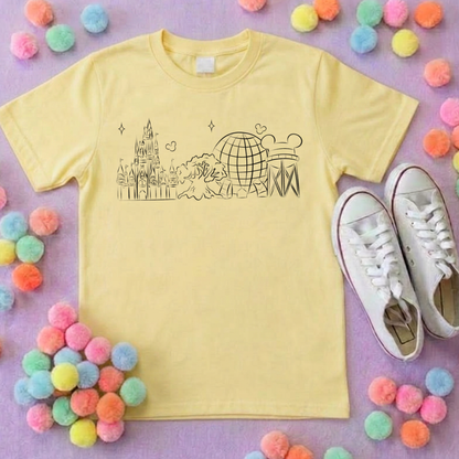 Exclusive Design, 4 Park Sketch Tee, Park Life T-Shirt, Ears, Florida, Orlando, Cruise Holidays T-Shirts, Holiday Outfits - Adults & Kids Sizes - Cotton T-Shirt