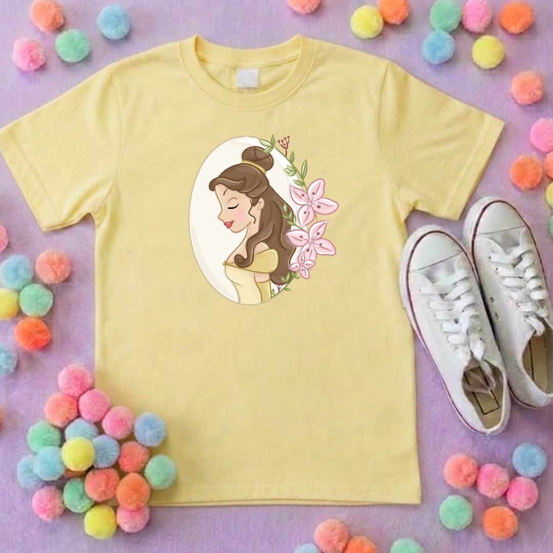 Belle & Flower Inspired Printed T-Shirt, Princess Movie, Mouse Ears, Princess- Adults & Kids Sizes - Cotton T-Shirt