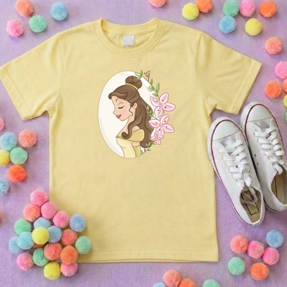 Belle & Flower Inspired Printed T-Shirt, Princess Movie, Mouse Ears, Princess- Adults & Kids Sizes - Cotton T-Shirt