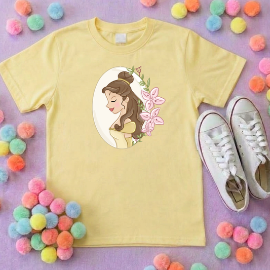 Belle & Flower Inspired Printed T-Shirt, Princess Movie, Mouse Ears, Princess- Adults & Kids Sizes - Cotton T-Shirt