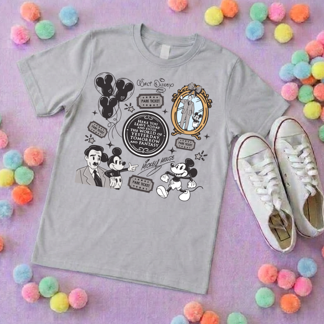 Magical Kingdom, Walt and mouse, Printed T-Shirt, Florida, Orlando, Magical World - Adults & Kids Sizes