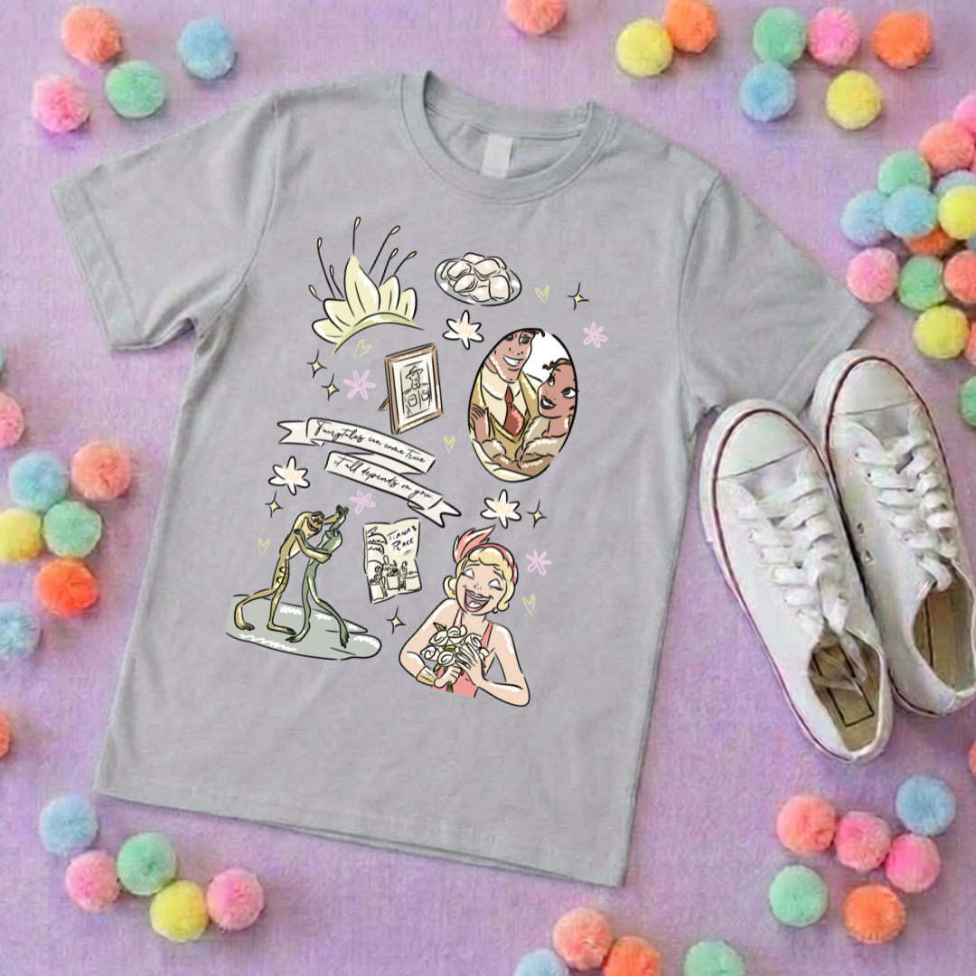 Bayou Frog Princess Full Art Inspired Printed T-Shirt, Princess Movie, Mouse Ears, Princess- Adults & Kids Sizes - Cotton T-Shirt