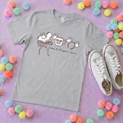 Ghost Mouse, Pumpkin Spice T-Shirt, Ears, Florida, Orlando, Halloween T-Shirts, Halloween Outfits - Adults & Kids Sizes - Cotton T-Shirt