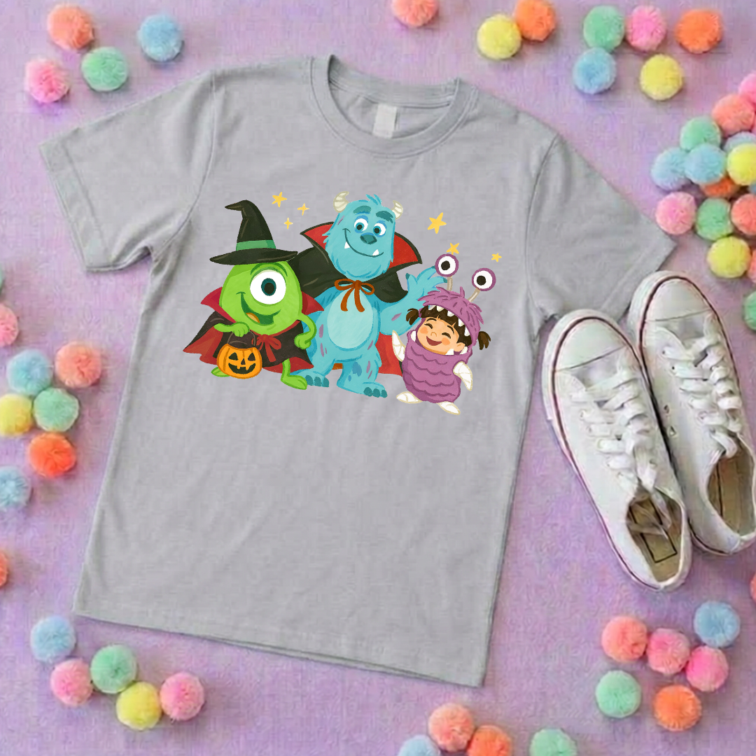 Spooky Monsters, Boo Full Art Inspired Printed Blue T-Shirt, Monsters Inc, University, Mike, Sully, Boo and Friends - Adults & Kids Sizes - Cotton T-Shirt