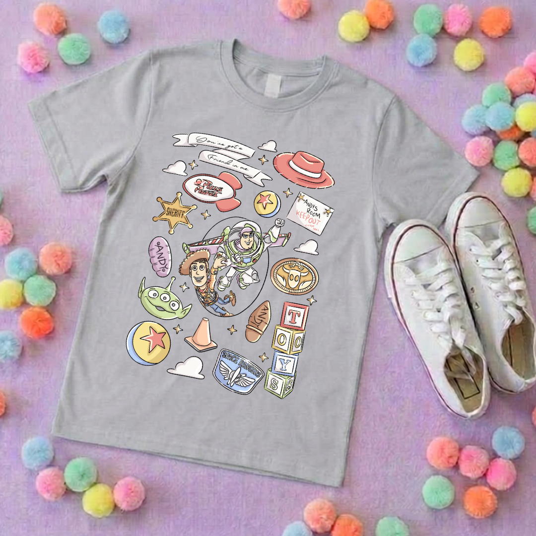 Story Toy Inspired Full Art Printed Ears T-Shirt, Florida, Orlando, Bo Peep, Jessie, Buzz, Toy Story - Adults & Kids Sizes - Cotton T-Shirt