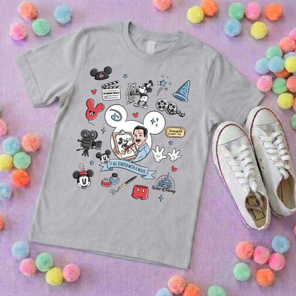 It Started With a Mouse, Full Art Printed T-Shirt, Florida, Orlando, Magical World - Adults & Kids Sizes