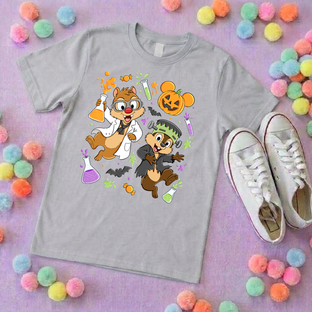 Halloween Pals, Chip & Dale Printed T-Shirt, Halloween, Inspired Character T-Shirts - Adults & Kids Sizes - Cotton T-Shirt