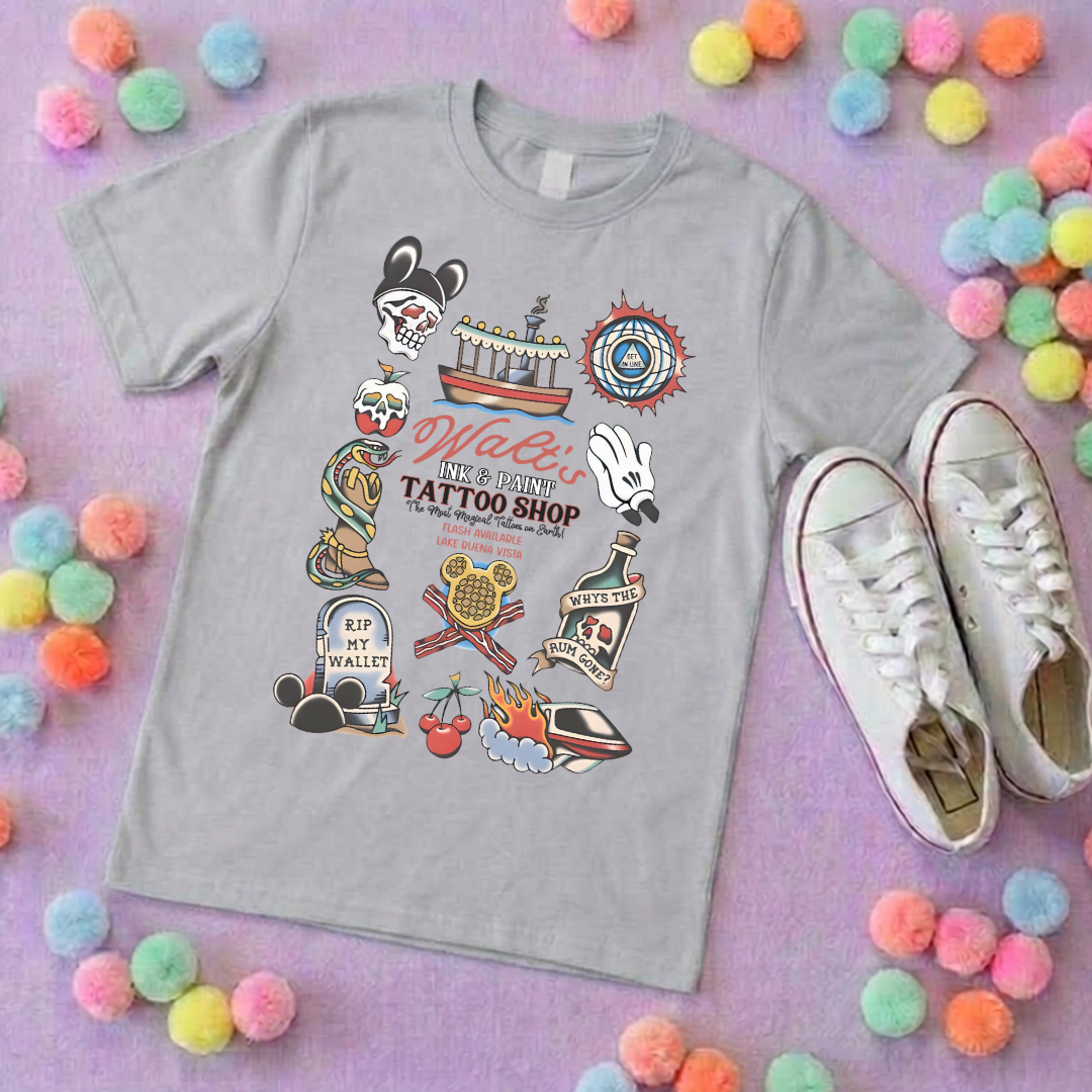 Walts Tattoo Park Life T-Shirt, Ears, Florida, Orlando, Cruise Holidays T-Shirts, Holiday Outfits - Adults & Kids Sizes - Cotton T-Shirt