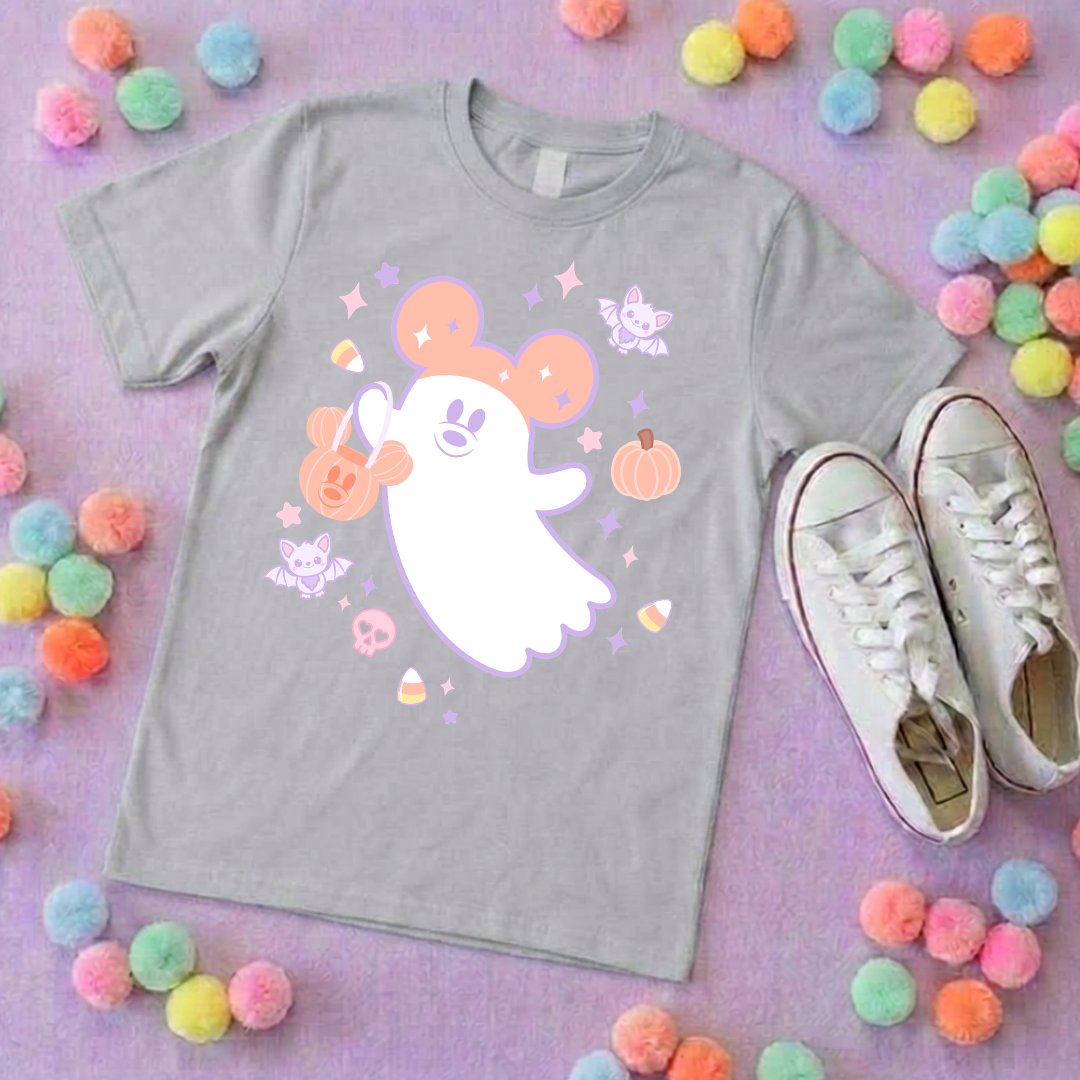 Pastel Ghosties, Boo Full Art Inspired Printed T-Shirt, Cute Halloween - Adults & Kids Sizes - Cotton T-Shirt