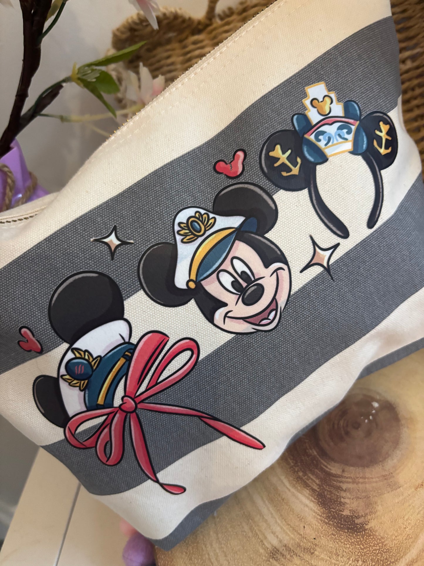 Nautical Cruise Mouse Make Up Bags, Cruise Theme Cotton Canvas Accessories Bags, Printed Inspired Bags, Cosmetics Bags