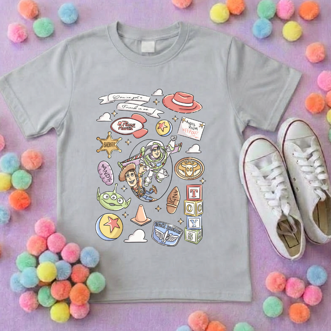 Story Toy Inspired Full Art Printed Ears T-Shirt, Florida, Orlando, Bo Peep, Jessie, Buzz, Toy Story - Adults & Kids Sizes - Cotton T-Shirt