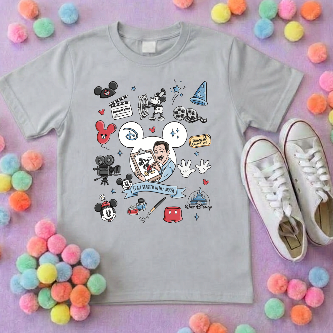 It Started With a Mouse, Full Art Printed T-Shirt, Florida, Orlando, Magical World - Adults & Kids Sizes