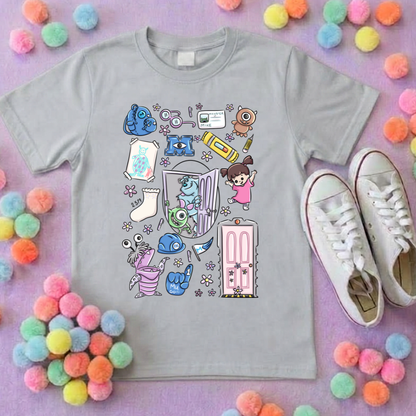 Monsters, Boo Full Art Inspired Printed Blue T-Shirt, Monsters Inc, University, Mike, Sully, Boo and Friends - Adults & Kids Sizes - Cotton T-Shirt
